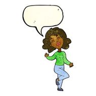 cartoon happy woman dancing with speech bubble N3