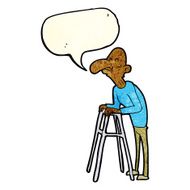 cartoon old man with walking frame speech bubble N3