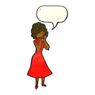 cartoon worried woman with speech bubble N22