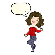 cartoon happy woman dancing with speech bubble N4
