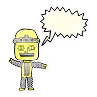 cartoon waving robot with speech bubble N8