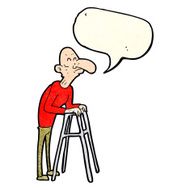 cartoon old man with walking frame speech bubble N4