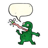 cartoon frog catching fly with speech bubble N3