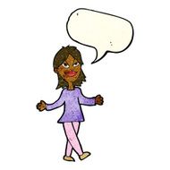 cartoon woman with no worries speech bubble N13