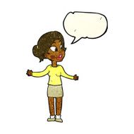 cartoon pretty woman explaining something with speech bubble N3