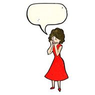 cartoon worried woman with speech bubble N23