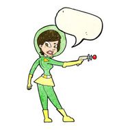 cartoon sci fi girl with speech bubble N4