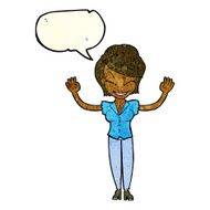cartoon pretty woman with hands in air speech bubble N3