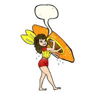 cartoon woman carrying canoe with speech bubble N4