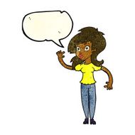 cartoon pretty woman waving with speech bubble N34