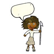 cartoon woman with spear speech bubble N3