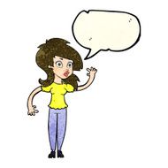 cartoon pretty woman waving with speech bubble N35