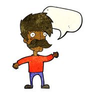cartoon man with mustache waving speech bubble N8