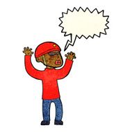 cartoon security man panicking with speech bubble N4