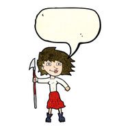 cartoon woman with spear speech bubble N4