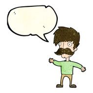 cartoon man with mustache waving speech bubble N9