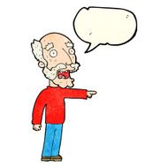 cartoon scared old man pointing with speech bubble N4