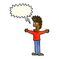 cartoon terrified man with speech bubble N75