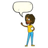 cartoon woman waving with speech bubble N112