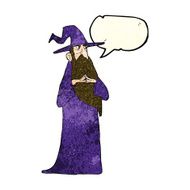 cartoon old wizard with speech bubble N4