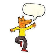 cartoon happy fox man with speech bubble N9