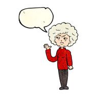 cartoon annoyed old woman waving with speech bubble N4