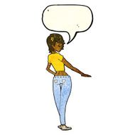 cartoon pretty girl in jeans and tee with speech bubble N3