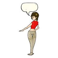 cartoon pretty girl in jeans and tee with speech bubble N4