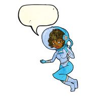 cartoon space woman with speech bubble N8