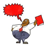 cartoon happy boss with file speech bubble N3