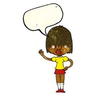 cartoon waving woman with speech bubble N56