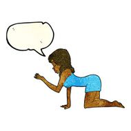 cartoon woman on all fours with speech bubble N6