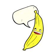 cartoon happy banana with speech bubble