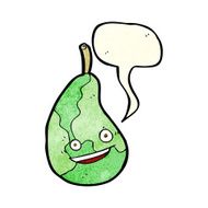 cartoon happy pear with speech bubble N2