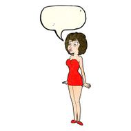 cartoon surprised woman in short dress with speech bubble N4