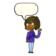 cartoon waving woman with speech bubble N58