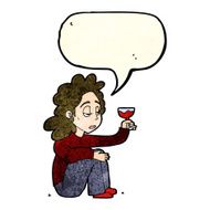 cartoon unhappy woman with glass of wine speech bubble N3