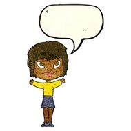 cartoon woman waving arms with speech bubble N7