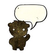 cartoon waving black bear with speech bubble N19