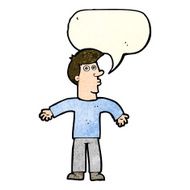 cartoon man shrugging shoulders with speech bubble N16
