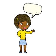 cartoon waving woman with speech bubble N59