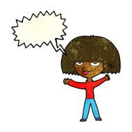 cartoon smug woman with speech bubble N8