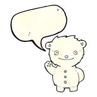 cartoon waving polar bear with speech bubble N17