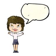 cartoon woman waving arms with speech bubble N8