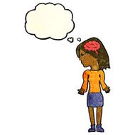 cartoon clever woman shrugging shoulders with speech bubble N4