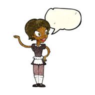 cartoon woman in maid costume with speech bubble N4