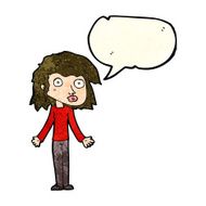 cartoon girl shrugging shoulders with speech bubble N12