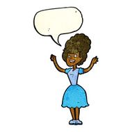 cartoon happy 1950&#039;s woman with speech bubble N2