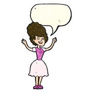 cartoon happy 1950&#039;s woman with speech bubble N3