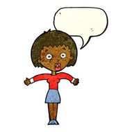 cartoon woman shrugging shoulders with speech bubble N173